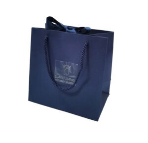 special metal logo, blue luxury cloth paper bag