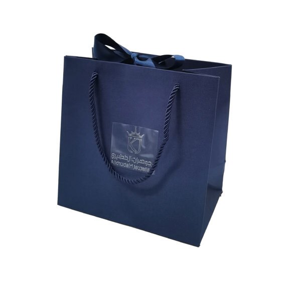 special metal logo, blue luxury cloth paper bag